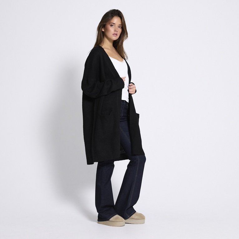 Basic knit long cardigan "Caroline" Black